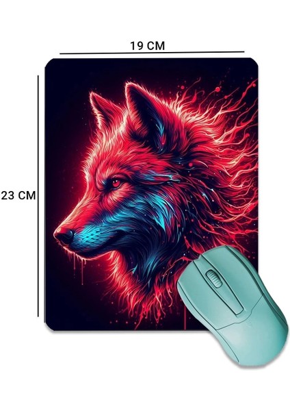 Sonictouch Kırmızı Neon Kurt Pürüzsüz Yüzey Kaymaz Taban Dikişsiz Kenar Gamer Oyuncu Mouse Pad 19X23CM