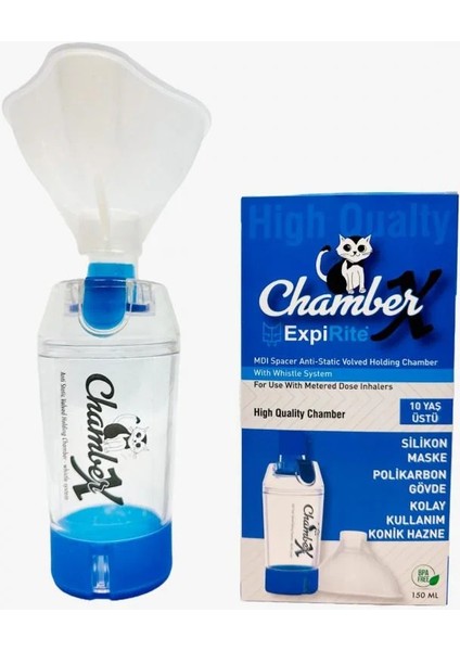 10 Yaş Üstü Çocuklar ve Yetişkinler Için Maskeli ,düdük Sistemli Valfli Inhalasyon Chamberı (Mavi Renk) modelleri
