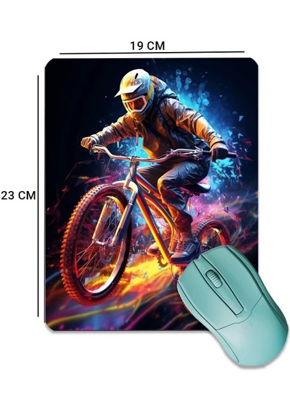 Sonictouch Dağ Bisikleti Temalı Pürüzsüz Yüzey Kaymaz Taban Dikişsiz Kenar Gamer Oyuncu Mouse Pad 19X23CM