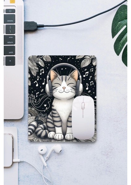 Sonic Touch Sonictouch Müzik Sever Kedi Temalı Pürüzsüz Yüzey Kaymaz Taban Dikişsiz Kenar Gamer Oyuncu Mouse Pad 19X23CM