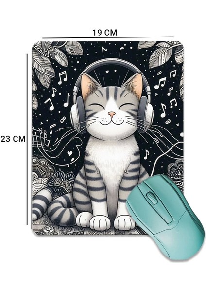 Sonic Touch Sonictouch Müzik Sever Kedi Temalı Pürüzsüz Yüzey Kaymaz Taban Dikişsiz Kenar Gamer Oyuncu Mouse Pad 19X23CM