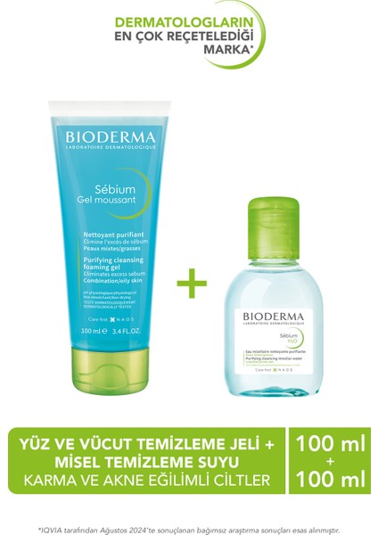 Sebium Akne Eğilimli Ciltler İçin Temizleyici Misel Su 100 ml + Yüz Temizleme Jeli 100 ml