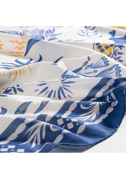 Pera Dijital Baskılı Pamuk Pamuk İpek Pareo 140x140 Cm Mavi - Beyaz modelleri