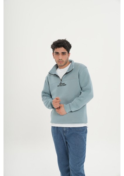 Unisex Pamuklu Içi Polarlı Yarım Fermuarlı Sweathirt fiyatları
