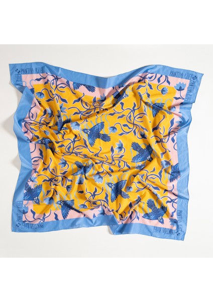 Pera Dijital Baskılı Pamuk Pamuk İpek Pareo 140x140 Cm Mavi - Sarı