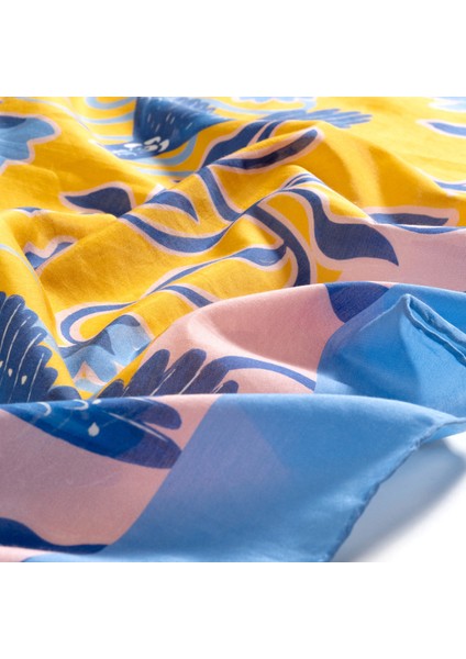 Pera Dijital Baskılı Pamuk Pamuk İpek Pareo 140x140 Cm Mavi - Sarı fiyatları
