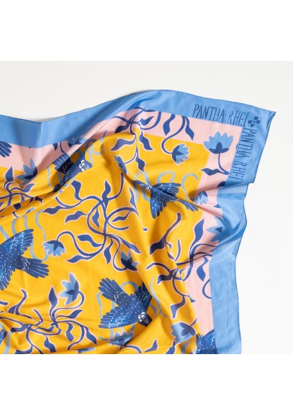 Pera Dijital Baskılı Pamuk Pamuk İpek Pareo 140x140 Cm Mavi - Sarı modelleri