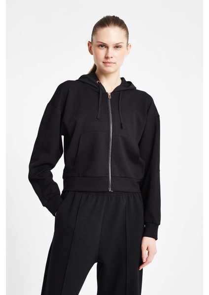 Kadın Fermuarlı Kapüşonlu Sweatshirt 24N-2103