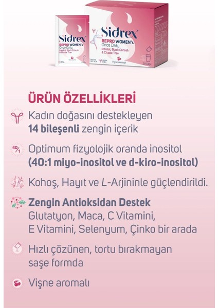 Repro Women's Once Daily Inositol İçeren Takviye Edici Gıda 30 Saşe fırsatları