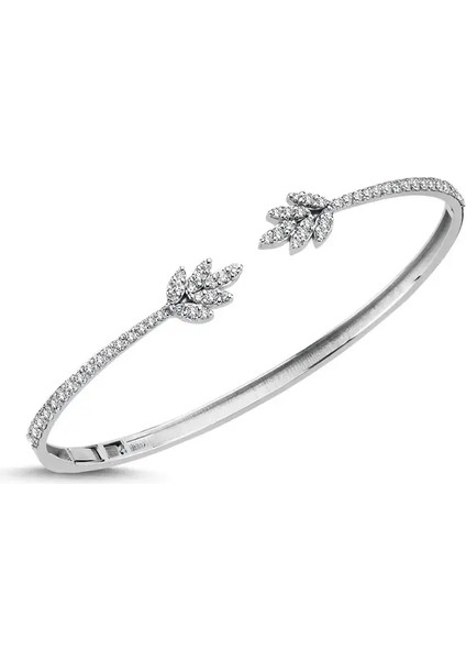 1,44ct Pırlanta Taşlı & Yaprak Motifli Bileklik - 14 Ayar Beyaz Altın Bileklik - Luxury Collection