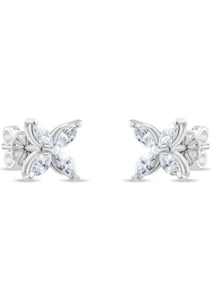 0,69ct Pırlanta Taşlı Çiçek Küpe - 14 Ayar Beyaz Altın Küpe Modelleri