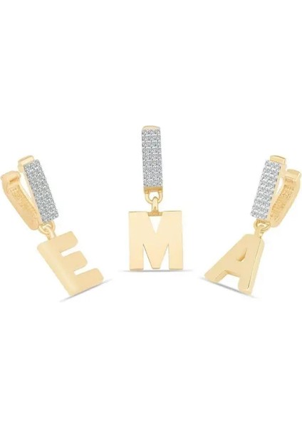 Ema Jewellery 14 Ayar Altın Harf Sallantılı Bileklik Charm 9mm - Taş Detaylı Altın Charm