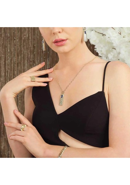 Ema Jewellery Altın Safir Taşlı Kalemli Kolye