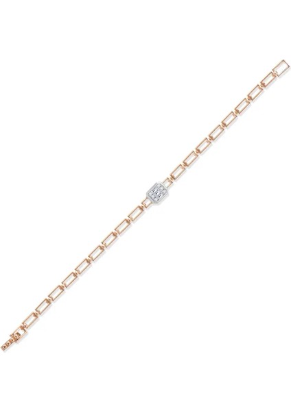 0,20ct Baget Kesim Pırlanta Taşlı Bileklik - 14 Ayar Rose Altın Anka Zincir Bileklik