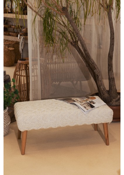 Bliss Krem Kabartma Dokulu Bench 42 x 91 x H 42 cm 4283