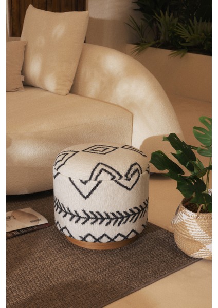 Bliss Siyah Etnik Desenli Krem Puf 45 x H 42 cm 4281