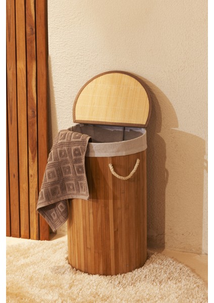 Meander Yuvarlak Bambu Çamaşır Sepeti 35X61 55LT 5113