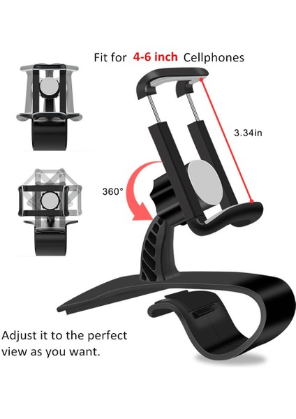 Araç Telefonu Tutucu 360 Derece Dönebilen Cep Telefonu Tutucu 4 Ila 6,5 Inç Akıllı Telefonlar Için Uygun, 360° Araba Hud Kontrol Paneline Montaj Tutucu Standı (Yurt Dışından) indirimleri