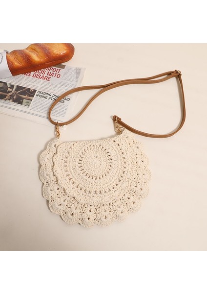 Sıcak Satış Dantel Crossbody Pamuklu Dokuma Içi Boş Omuz Hasır Tatil Tarzı Plaj Çok Yönlü Çanta (Yurt Dışından)