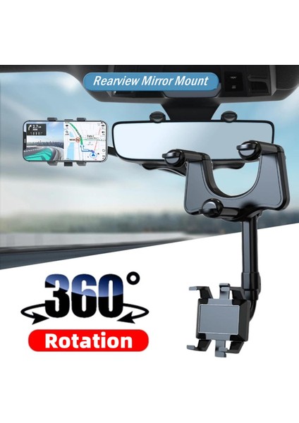 360° Dönebilen Geri Çekilebilir Araç Telefonu Tutucu - Çok Fonksiyonlu Dikiz Aynası Telefon Tutucu Montajı - Evrensel Cep Telefonları Için (Yurt Dışından)