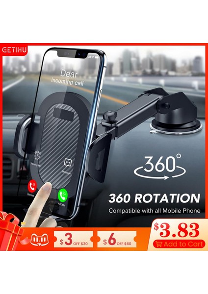 [yeni Ürün] Getıhu Araç Telefonu Tutucu 360° Ön Cam Mobil Hücre Desteği Akıllı Telefon Evrensel Montaj Standı Iphone 12 11 7 8 Samsung Huawei (Yurt Dışından)