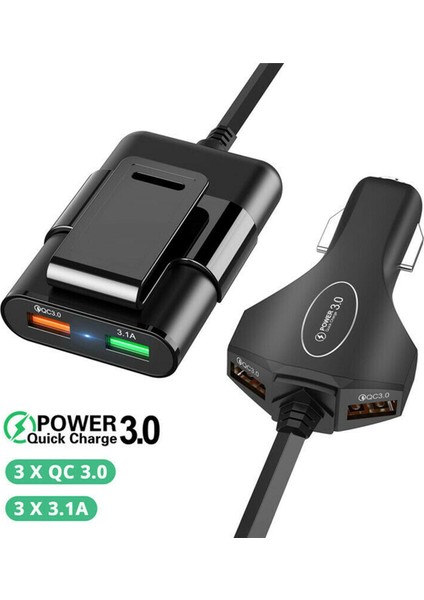 Portlu Araç Şarj Cihazı 4usb Araç Şarj Cihazı Kablolu Araç Şarj Cihazı Evrensel USB Qc3.0 Hızlı Araç Şarj Cihazı Ön Arka Koltuk Adaptörü Cep Telefonu (Yurt Dışından)