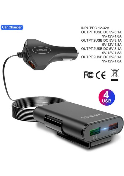 Portlu Araç Şarj Cihazı 4usb Araç Şarj Cihazı Kablolu Araç Şarj Cihazı Evrensel USB Qc3.0 Hızlı Araç Şarj Cihazı Ön Arka Koltuk Adaptörü Cep Telefonu (Yurt Dışından) fırsatları
