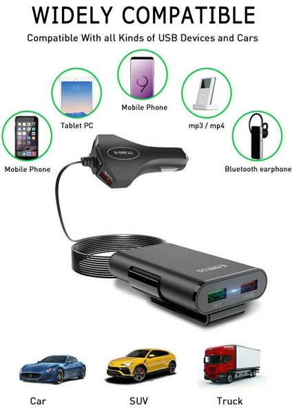 Portlu Araç Şarj Cihazı 4usb Araç Şarj Cihazı Kablolu Araç Şarj Cihazı Evrensel USB Qc3.0 Hızlı Araç Şarj Cihazı Ön Arka Koltuk Adaptörü Cep Telefonu (Yurt Dışından) indirimleri