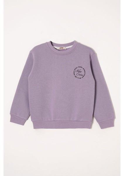 Yazı Baskılı Lila Renk Kız Çocuk Sweat