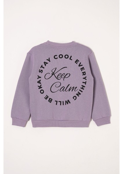 Yazı Baskılı Lila Renk Kız Çocuk Sweat