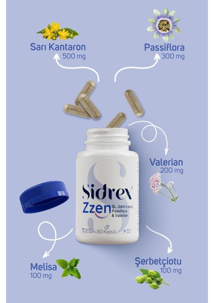 Sıdrex Zzen Passiflora, Valerian Ve Sarı Kantaron Ekstreleri İçeren Takviye Edici Gıda 60 Kapsül fırsatları