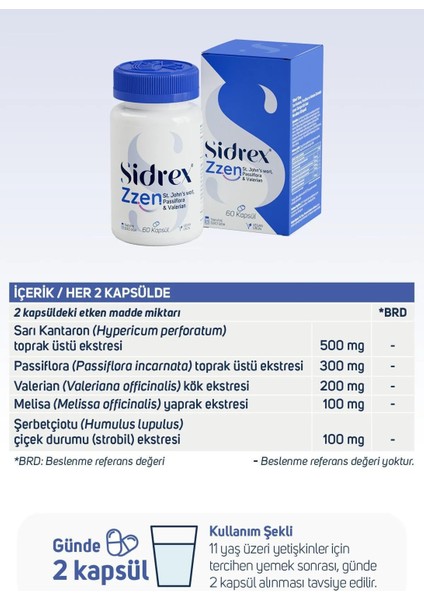 Sıdrex Zzen Passiflora, Valerian Ve Sarı Kantaron Ekstreleri İçeren Takviye Edici Gıda 60 Kapsül indirimleri