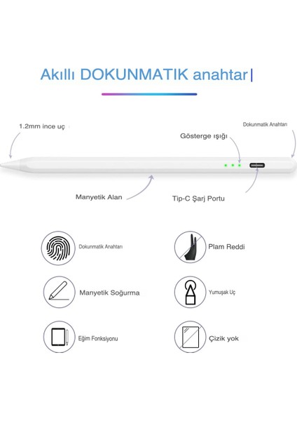 Manyetik Universal Tablet ve Telefon Kalemi Stylus Pen