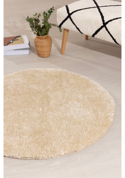 Douro Shaggy Banyo Paspası Bej Kaydırmaz Taban Daire 80 x 80 cm