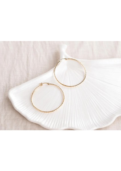 14 Ayar Altın Kalemli Halka Küpe - 40 Mm Çaplı Altın Halka Küpe