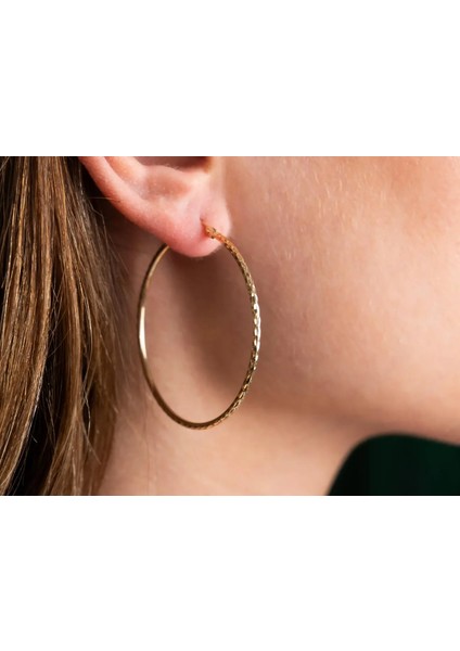 14 Ayar Altın Kalemli Halka Küpe - 40 Mm Çaplı Altın Halka Küpe fiyatları