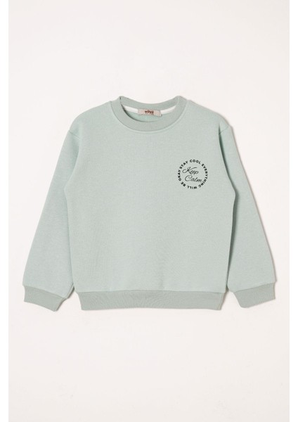 Yazı Baskılı Mint Renk Kız Çocuk Sweat