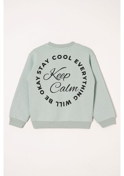 Yazı Baskılı Mint Renk Kız Çocuk Sweat