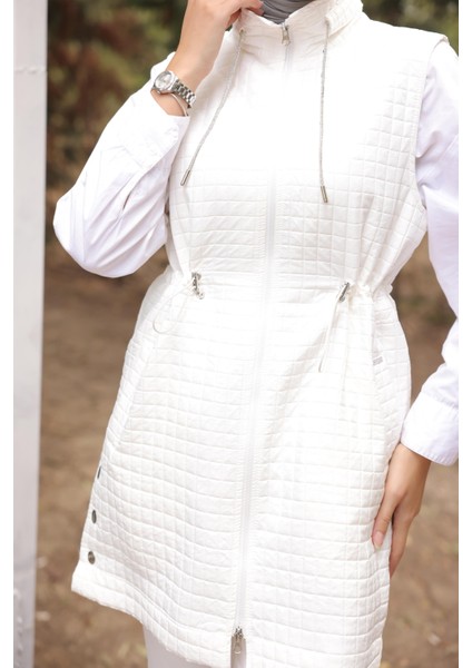 Fermuarlı Balıkçı Yaka Cepli Kolsuz Yelek - (38-46) - 71210 - Krem fiyatları