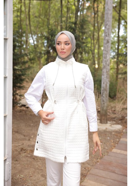 Fermuarlı Balıkçı Yaka Cepli Kolsuz Yelek - (38-46) - 71210 - Krem fırsatları