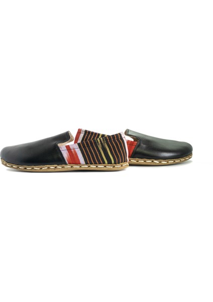Hemhal - Siyah, Kutnu Kumaşlı, El Yapımı, Deri Barefoot Ayakkabı – Yemeni