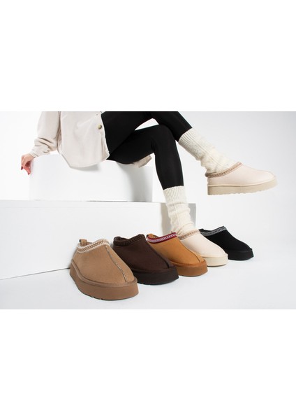 Lisa Kahverengi Süet Kadın Içi Kürklü sabo Ev Terliği modelleri