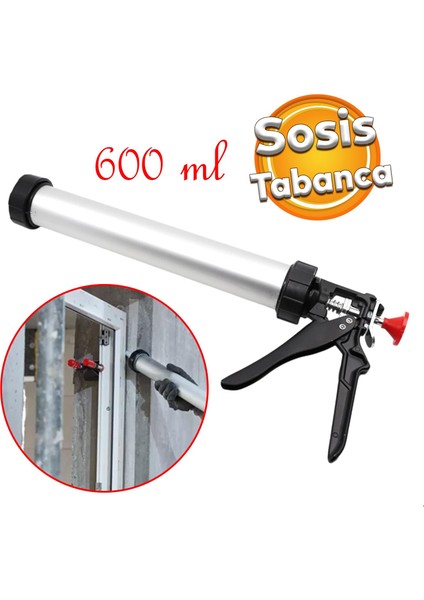Sosis Silikon Tabancası Alüminyum 600 ml Yapıştırma Dolgu Sosis Kartuşu Sıkma Slikon Standart