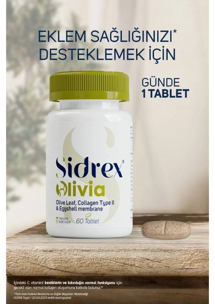 Sıdrex Olivia Zeytin Yaprağı Ekstresi Tip 2 Kolajen Yumurta Kabuğu Zarı İçeren Takviye Edici Gıda 60 Tablet fiyatları