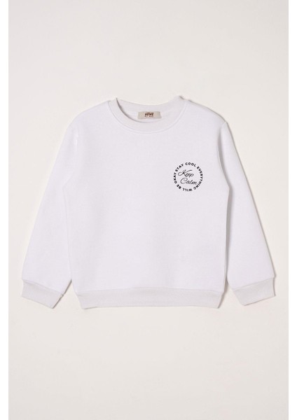 Yazı Baskılı Beyaz Renk Kız Çocuk Sweat