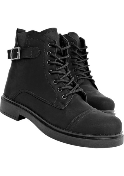 Erkek Fermuarlı Bağcıklı Tokalı Bot SİYAH