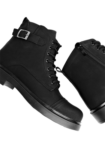 Erkek Fermuarlı Bağcıklı Tokalı Bot SİYAH