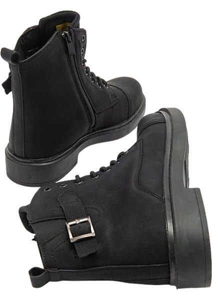 Erkek Fermuarlı Bağcıklı Tokalı Bot SİYAH