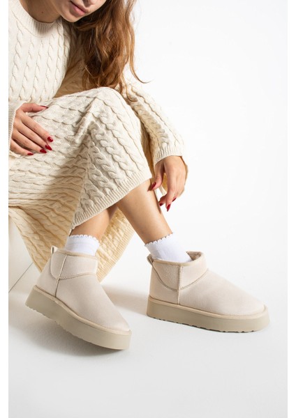Mely Krem Süet Kalın Tabanlı Içi Kürklü Kadın Bot fiyatları