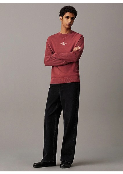 Bisiklet Yaka Regular Fit Nakışlı Bordo Erkek Kazak J30J325671VAI Monologo Sweater